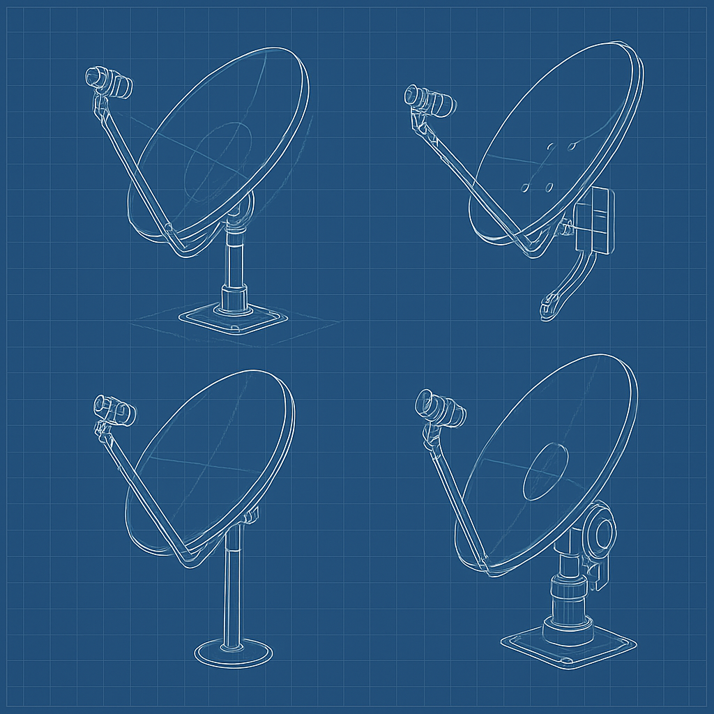 Futuristic looking schematics that resemble drawings for sattelite receiver mounts-1